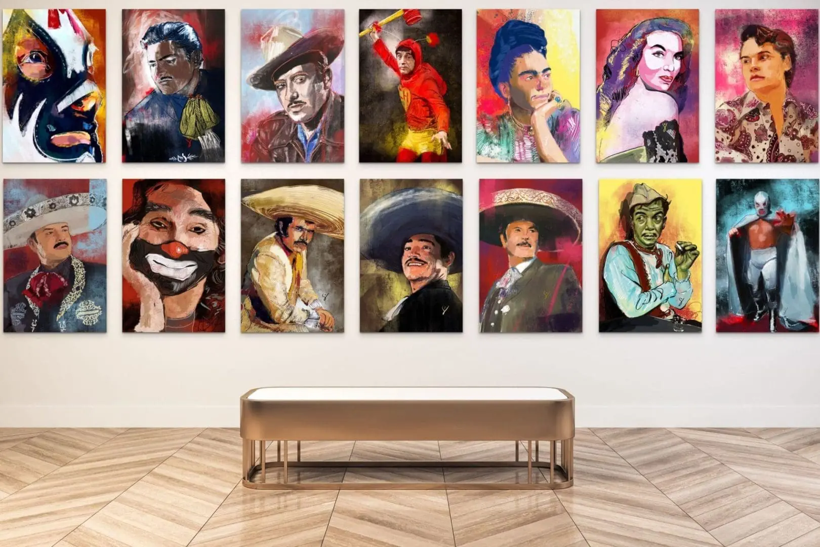 Immibrand fuller gallery of Mexican icons such as mariachi, luchadores, and our beloved comedians like Cantinflas.