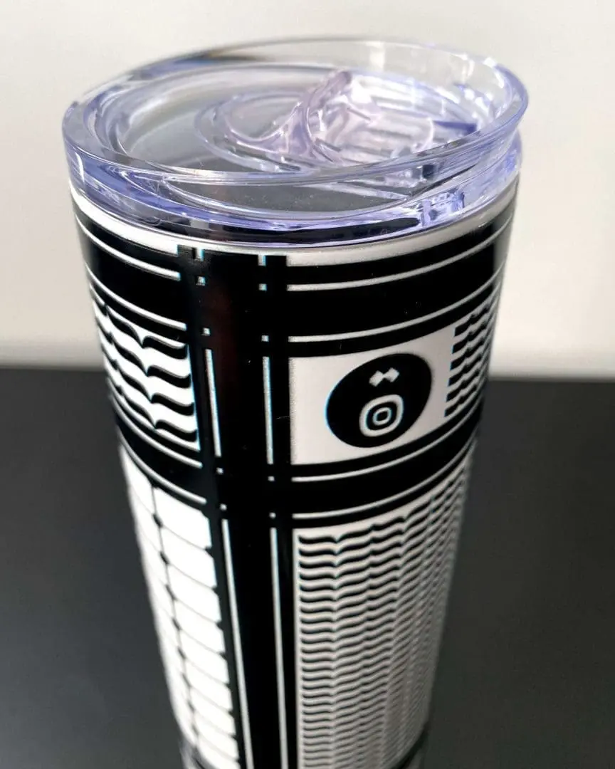 DJ Basbousa kufiya pattern steel tumbler.