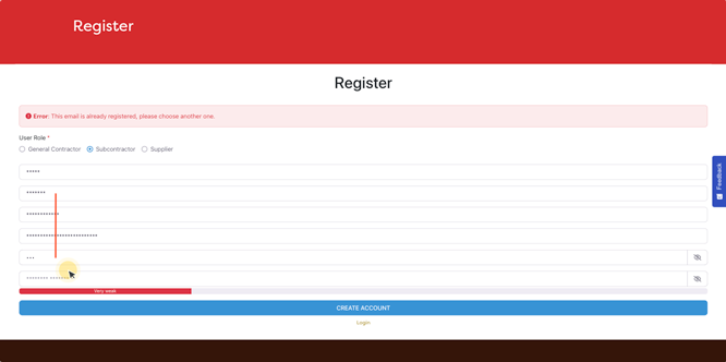 Register screen for usability testing screen heatmap recording for RoofRoof.