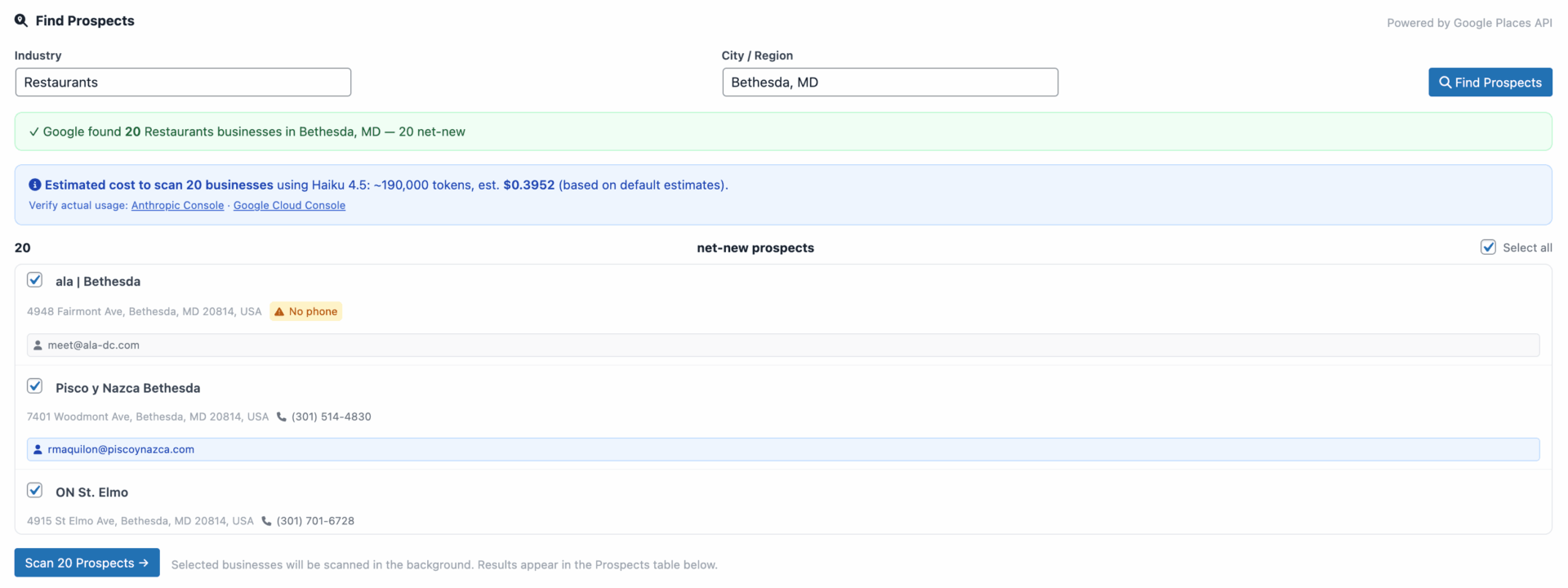 Fricking Insights Prospecting tool, step 04.