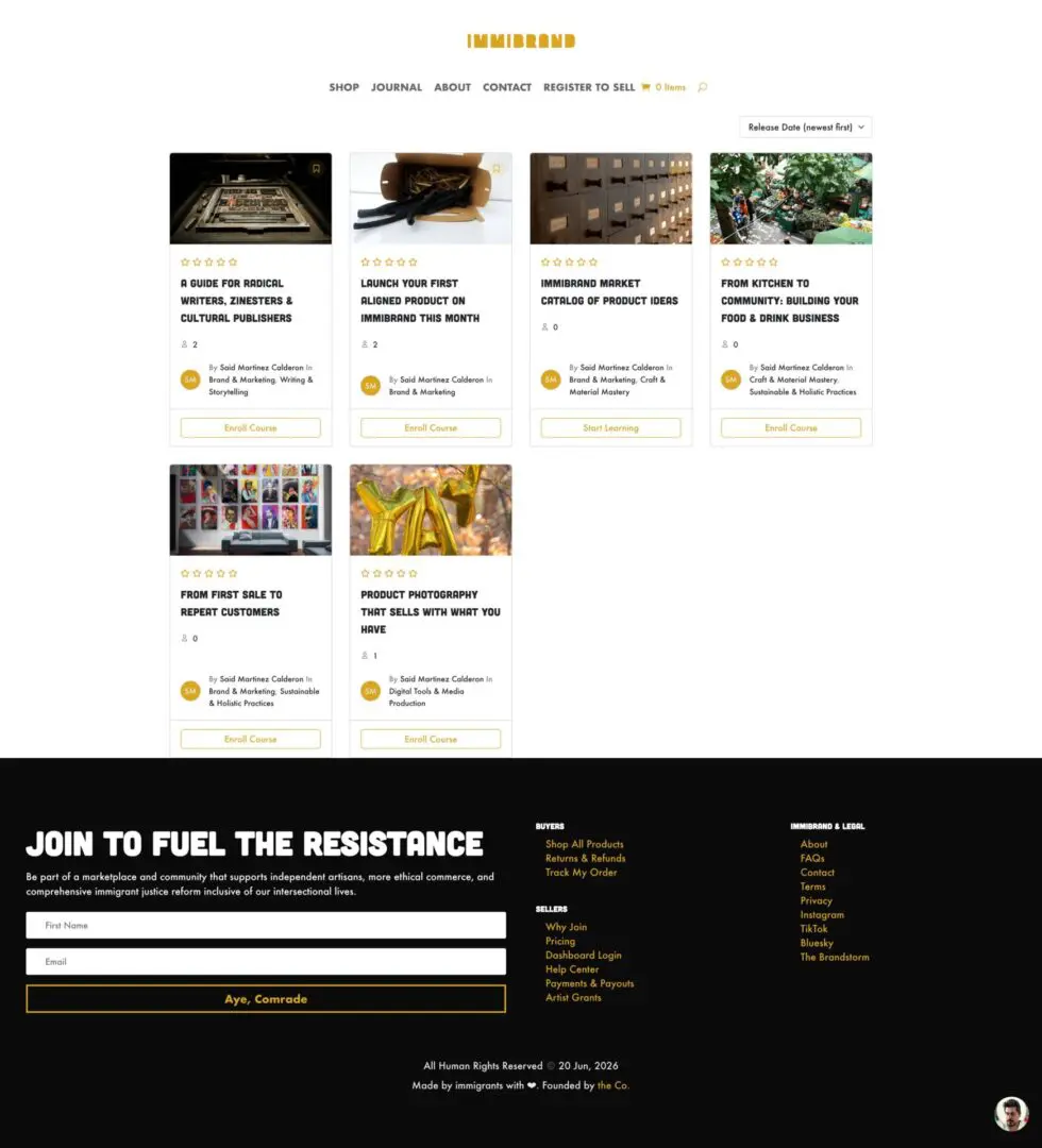 Immibrand.com, free courses library for independent artists and artisans.