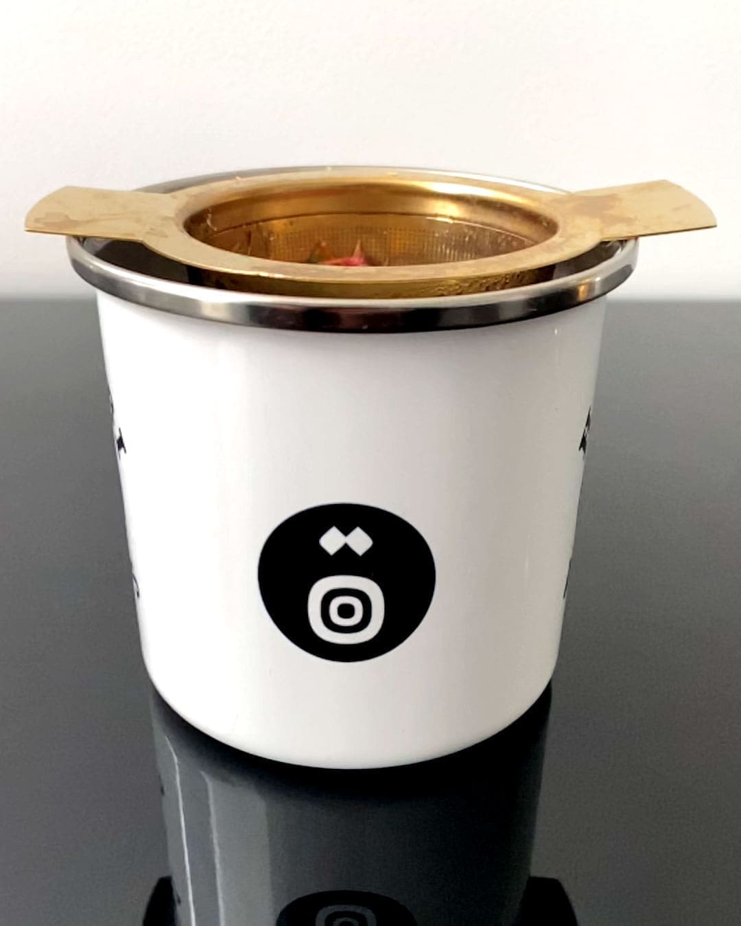 DJ Basbousa enamel mug "habibi vibes" detail.